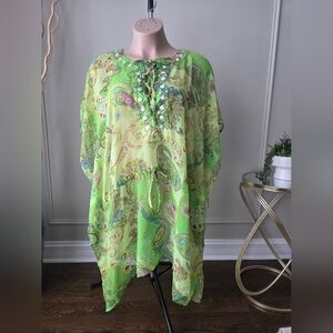 Paradise Vibrant Green Paisley Beach Cover Up One Size